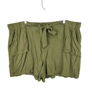 Womens Frye & Co. Olive Green 100% Rayon Shorts Elastic Tie Waist 4" Inseam 2X